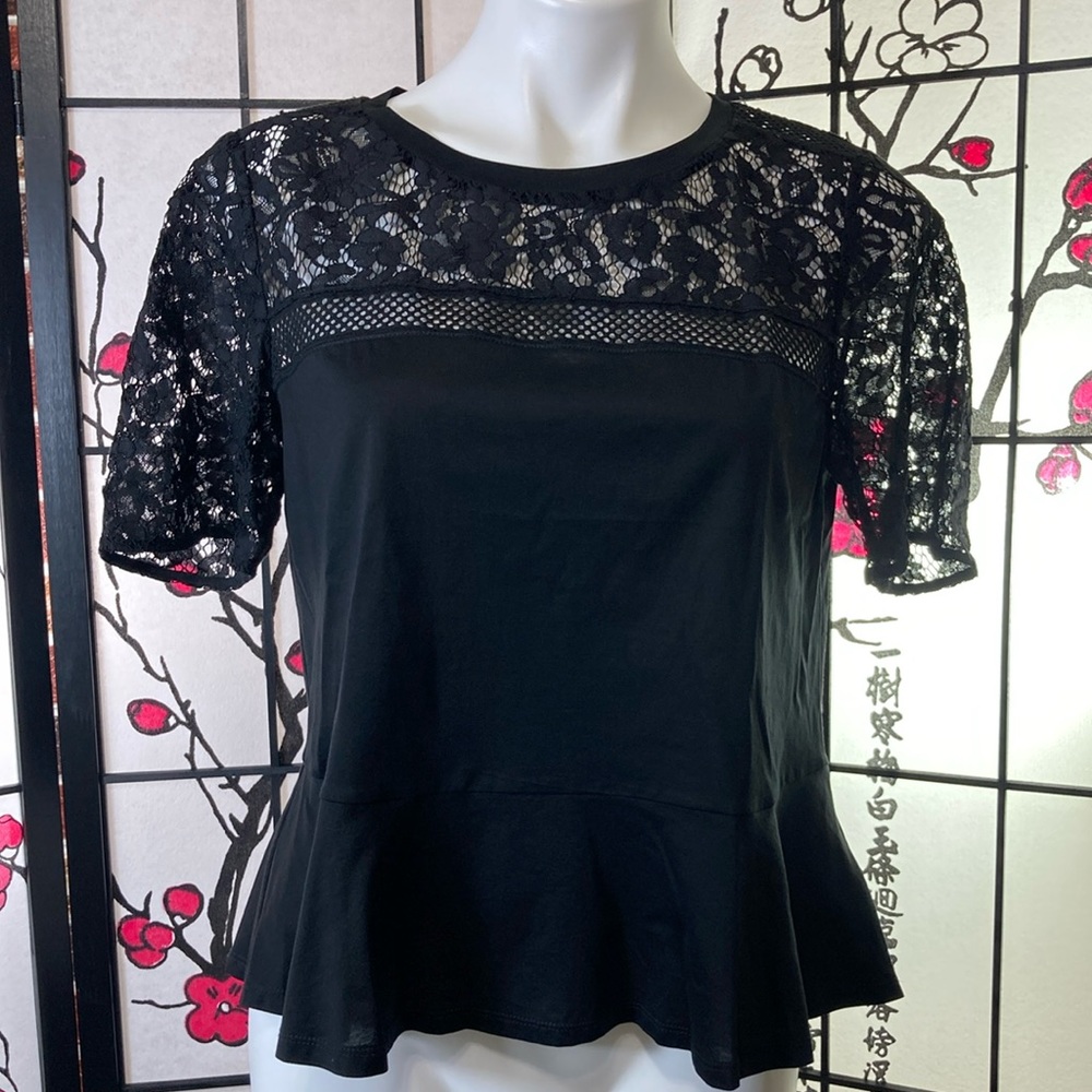 🐲💙 Rebecca Taylor Black Guipure Short Sleeve Blouse